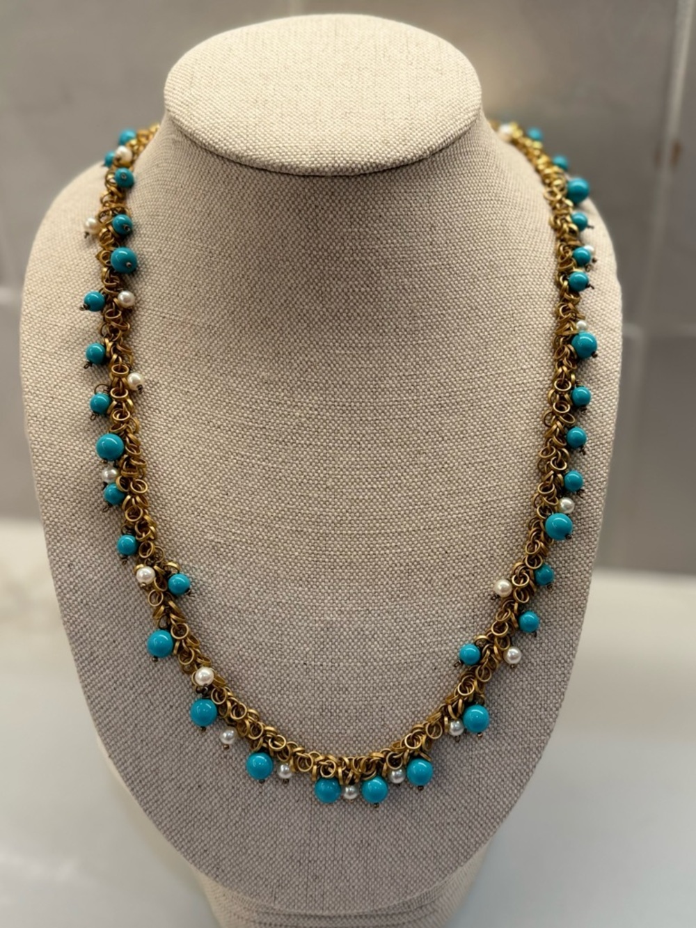 Turquoise Beaded Gold-Chain Necklace